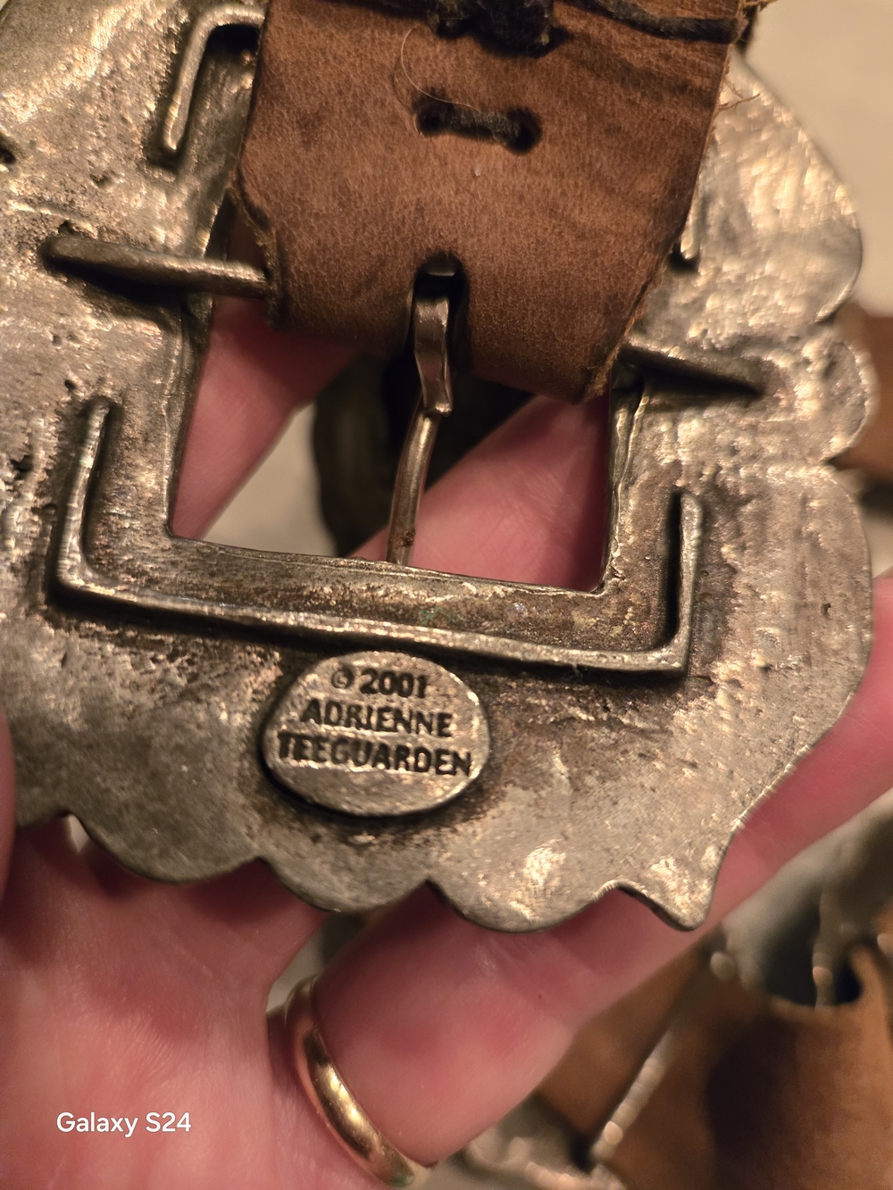 Western Concho Leather Belt in Brown with Pewter Adrienne Teeguarden 2001 Sz M - Picture 5 of 10